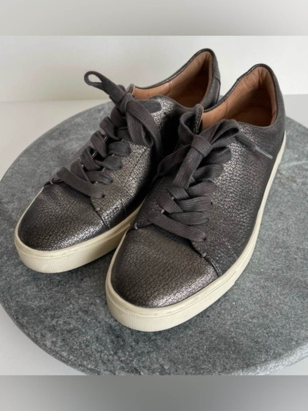 💛 Frye Astor Low Lace Sneakers Shoes In Metallic Silver Grey